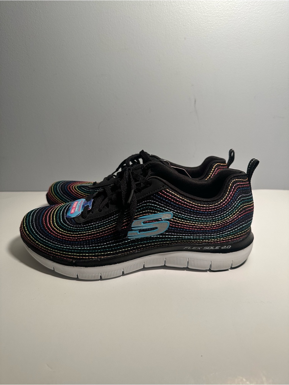 Skechers Flex Appeal 2.0 12750 BKMT Womens Size 8 Rainbow Black Sneakers NWT